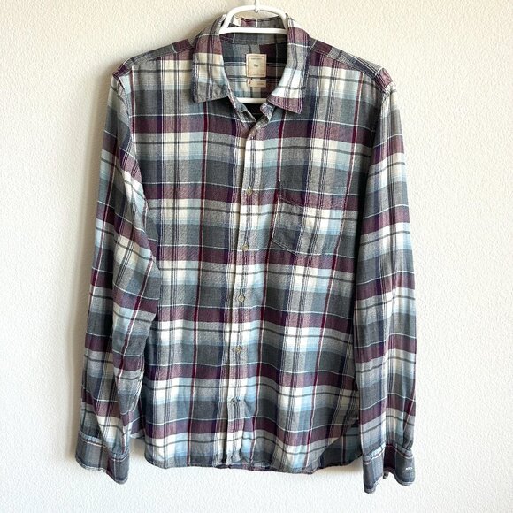 Gap Gray, Blue, & Maroon Plaid Flannel Button Down Top Shirt - Picture 1 of 5